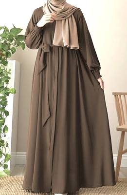 Front Open Abaya with Zipper Opening Umbrella Flare and Matching Belt 1