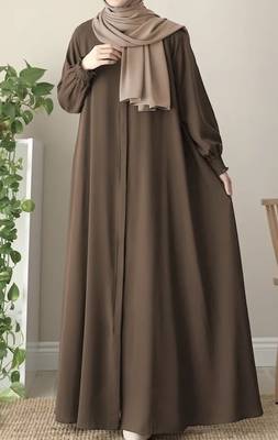 Front Open Abaya with Zipper Opening Umbrella Flare and Matching Belt 2