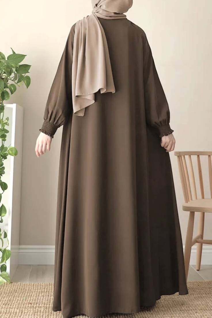 Front Open Abaya with Zipper Opening Umbrella Flare and Matching Belt