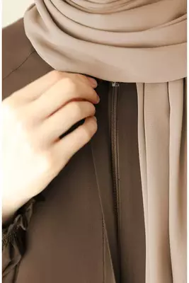 Front Open Abaya with Zipper Opening Umbrella Flare and Matching Belt 5