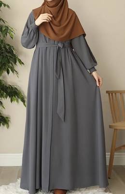 Front Open Abaya with Zipper Opening-Umbrella Flare and Matching Belt 1