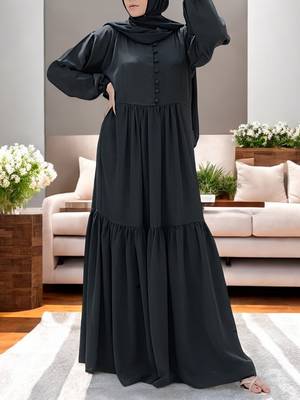 Multi-Tiered Abaya in Firdaus Fabric with Elasticated Cuff Sleeves 1
