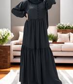 Multi-Tiered Abaya in Firdaus Fabric with Elasticated Cuff Sleeves