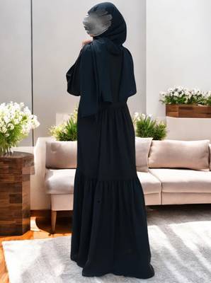 Multi-Tiered Abaya in Firdaus Fabric with Elasticated Cuff Sleeves 3