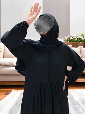 Multi-Tiered Abaya in Firdaus Fabric with Elasticated Cuff Sleeves 4