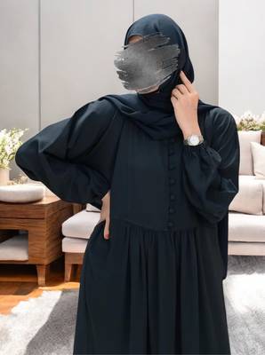 Multi-Tiered Abaya in Firdaus Fabric with Elasticated Cuff Sleeves 5