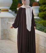 Brown Color Frilled and Pleated Abaya with Elastic-Cuffed Sleeves in Firdaus Fabric