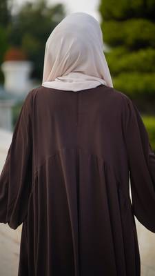 Brown Color Frilled and Pleated Abaya with Elastic-Cuffed Sleeves in Firdaus Fabric 2