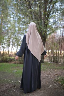 Black Color Abaya with Upper Zipper, Gathered Waist, and Elasticated Sleeves in Firdaus Fabric 2
