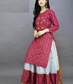 Traditional rayon fabric bandhej printed kurta with skirt
