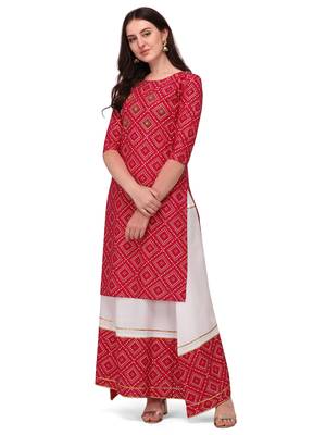 Traditional rayon fabric bandhej printed kurta with skirt 2