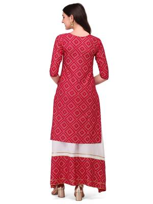 Traditional rayon fabric bandhej printed kurta with skirt 3