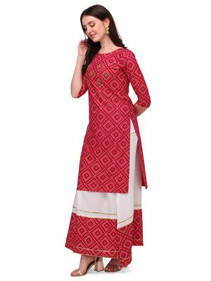 Traditional rayon fabric bandhej printed kurta with skirt 4