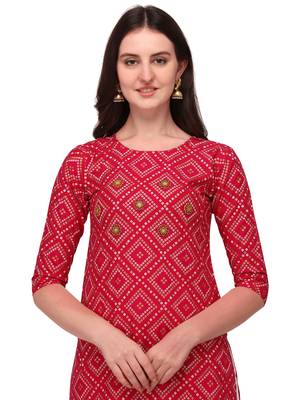 Traditional rayon fabric bandhej printed kurta with skirt 5