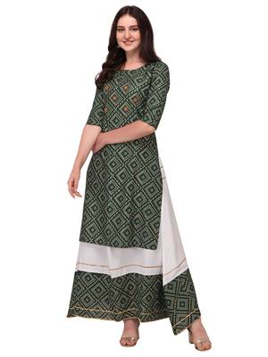 Traditional rayon fabric bandhej printed kurta with skirt 2
