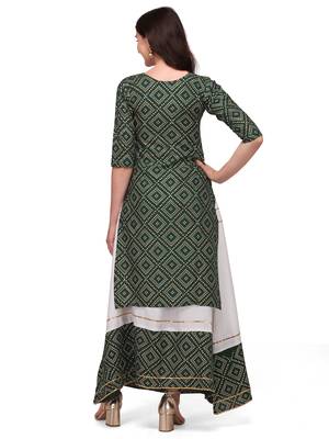 Traditional rayon fabric bandhej printed kurta with skirt 3