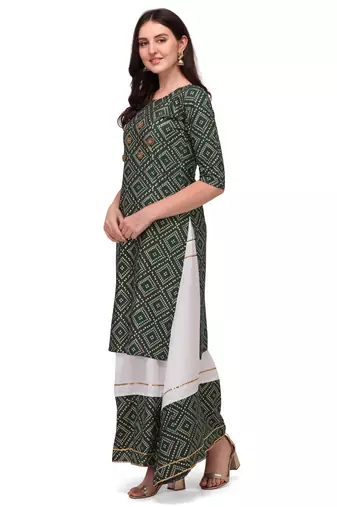 Traditional rayon fabric bandhej printed kurta with skirt