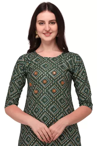 Traditional rayon fabric bandhej printed kurta with skirt