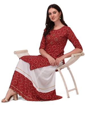 Traditional rayon fabric bandhej printed kurta with skirt 2