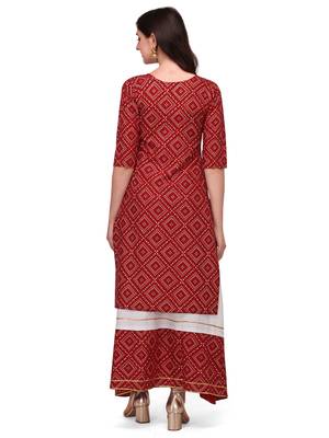 Traditional rayon fabric bandhej printed kurta with skirt 3