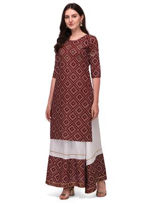 Traditional rayon fabric bandhej printed kurta with skirt 2