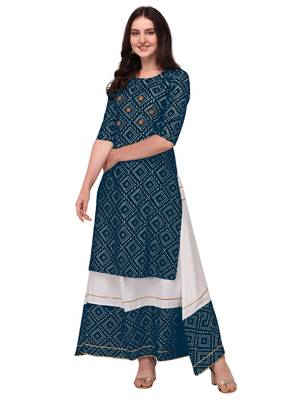 Traditional rayon fabric bandhej printed kurta with skirt 1