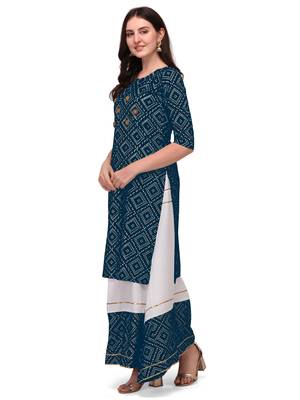 Traditional rayon fabric bandhej printed kurta with skirt 4