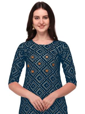 Traditional rayon fabric bandhej printed kurta with skirt 5