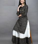 Traditional rayon fabric bandhej printed kurta with skirt