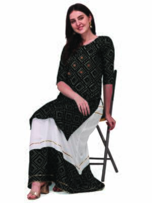 Traditional rayon fabric bandhej printed kurta with skirt 2