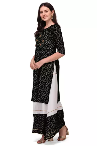 Traditional rayon fabric bandhej printed kurta with skirt