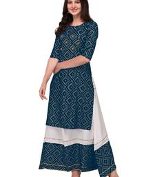 Traditional rayon fabric bandhej printed kurta with skirt