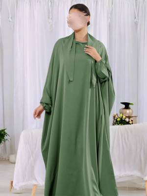 Designer Kaftan Abaya in Luxurious Firdaus Fabric with Elasticated Sleeves and Attached Scarf 1