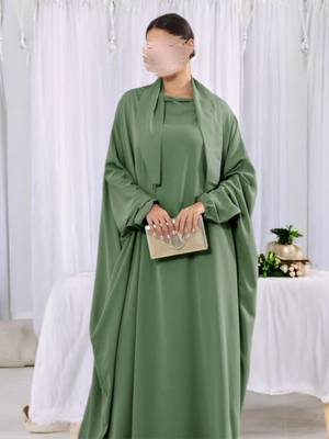 Designer Kaftan Abaya in Luxurious Firdaus Fabric with Elasticated Sleeves and Attached Scarf 2