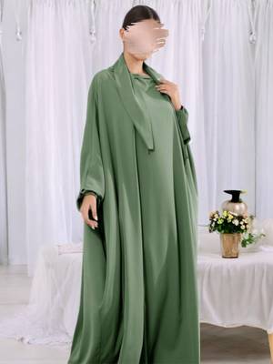 Designer Kaftan Abaya in Luxurious Firdaus Fabric with Elasticated Sleeves and Attached Scarf 4