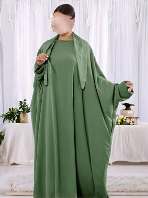 Designer Kaftan Abaya in Luxurious Firdaus Fabric with Elasticated Sleeves and Attached Scarf 5
