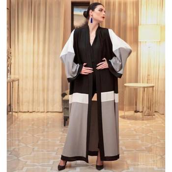 Elegant Multi-Color Tiered Front-Open Abaya with Elasticated Sleeves in Firdaus Fabric 1