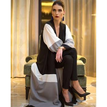 Elegant Multi-Color Tiered Front-Open Abaya with Elasticated Sleeves in Firdaus Fabric 2