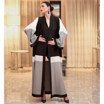 Elegant Multi-Color Tiered Front-Open Abaya with Elasticated Sleeves in Firdaus Fabric 3