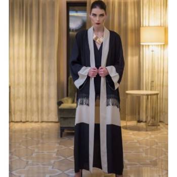 Elegant Multi-Color Tiered Front-Open Abaya with Elasticated Sleeves in Firdaus Fabric 4