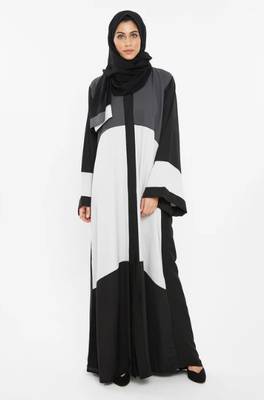 3-Tier Colored Abaya in White, Grey, and Pale Grey with Cross Cut Details 1