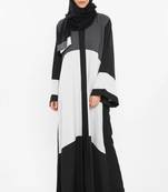 3-Tier Colored Abaya in White, Grey, and Pale Grey with Cross Cut Details