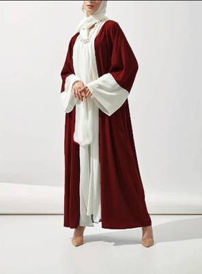 Dual-Color Cardigan Abaya Dress with Kimono Sleeves Contemporary Elegance Meets Classic Comfort 1