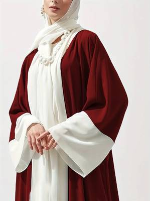 Dual-Color Cardigan Abaya Dress with Kimono Sleeves Contemporary Elegance Meets Classic Comfort 2