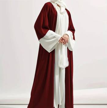 Dual-Color Cardigan Abaya Dress with Kimono Sleeves Contemporary Elegance Meets Classic Comfort 3