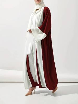 Dual-Color Cardigan Abaya Dress with Kimono Sleeves Contemporary Elegance Meets Classic Comfort 4