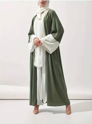 Dual-Color Cardigan Abaya Dress with Kimono Sleeves Contemporary Elegance Meets Classic Comfort 1