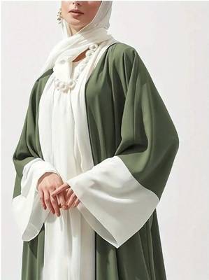 Dual-Color Cardigan Abaya Dress with Kimono Sleeves Contemporary Elegance Meets Classic Comfort 2