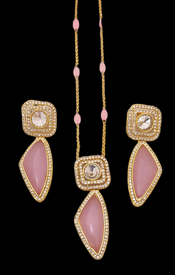 Pink real cz monalisa stones 21 inch chain beautiful jewellry set 1