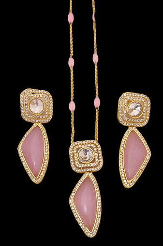 Pink real cz monalisa stones 21 inch chain beautiful jewellry set